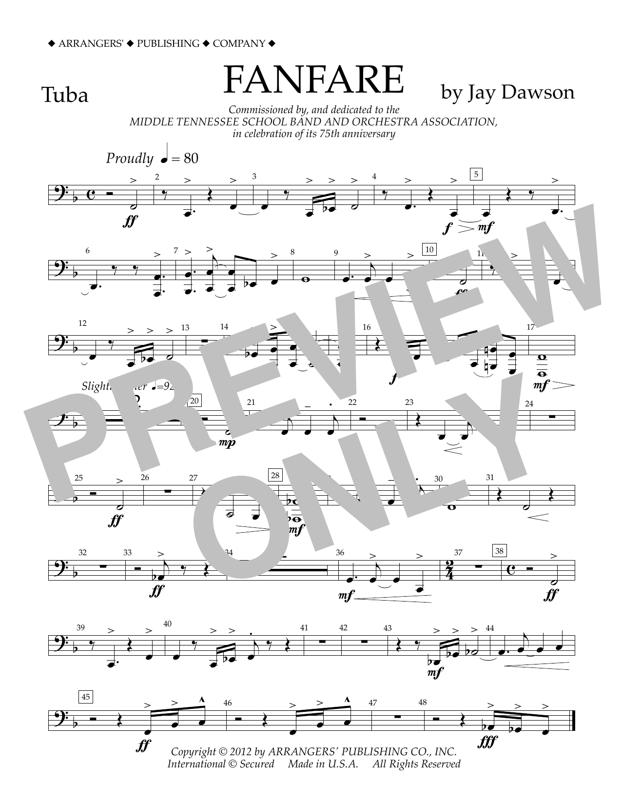 Jay Dawson Fanfare - Tuba Sheet Music Notes & Chords for Concert Band - Download or Print PDF
