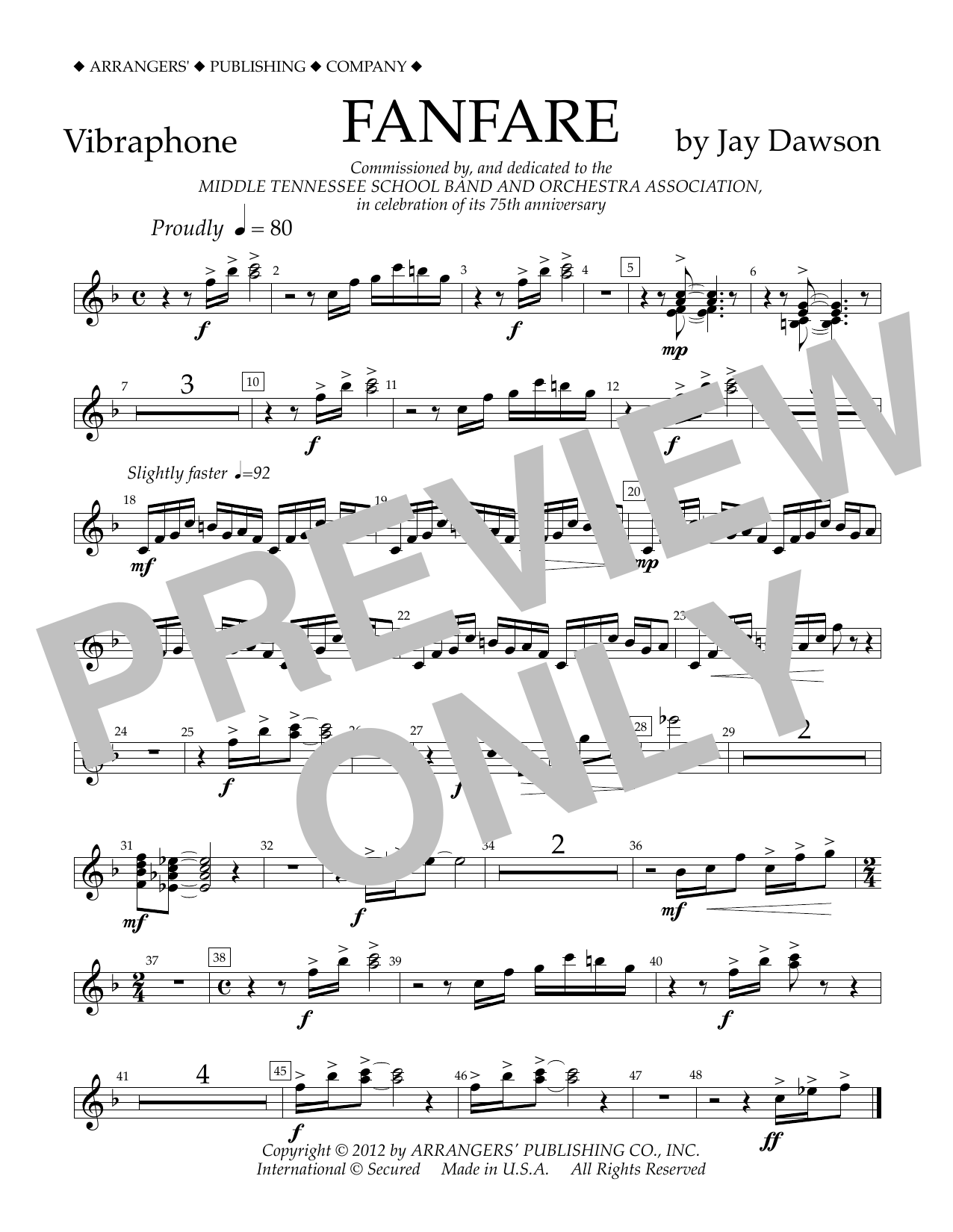 Jay Dawson Fanfare - Vibraphone Sheet Music Notes & Chords for Concert Band - Download or Print PDF