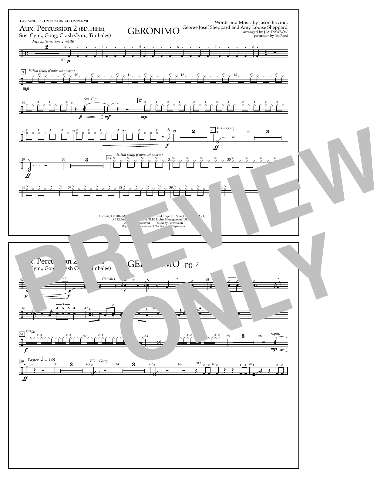 Jay Dawson Geronimo - Aux. Perc. 2 Sheet Music Notes & Chords for Marching Band - Download or Print PDF