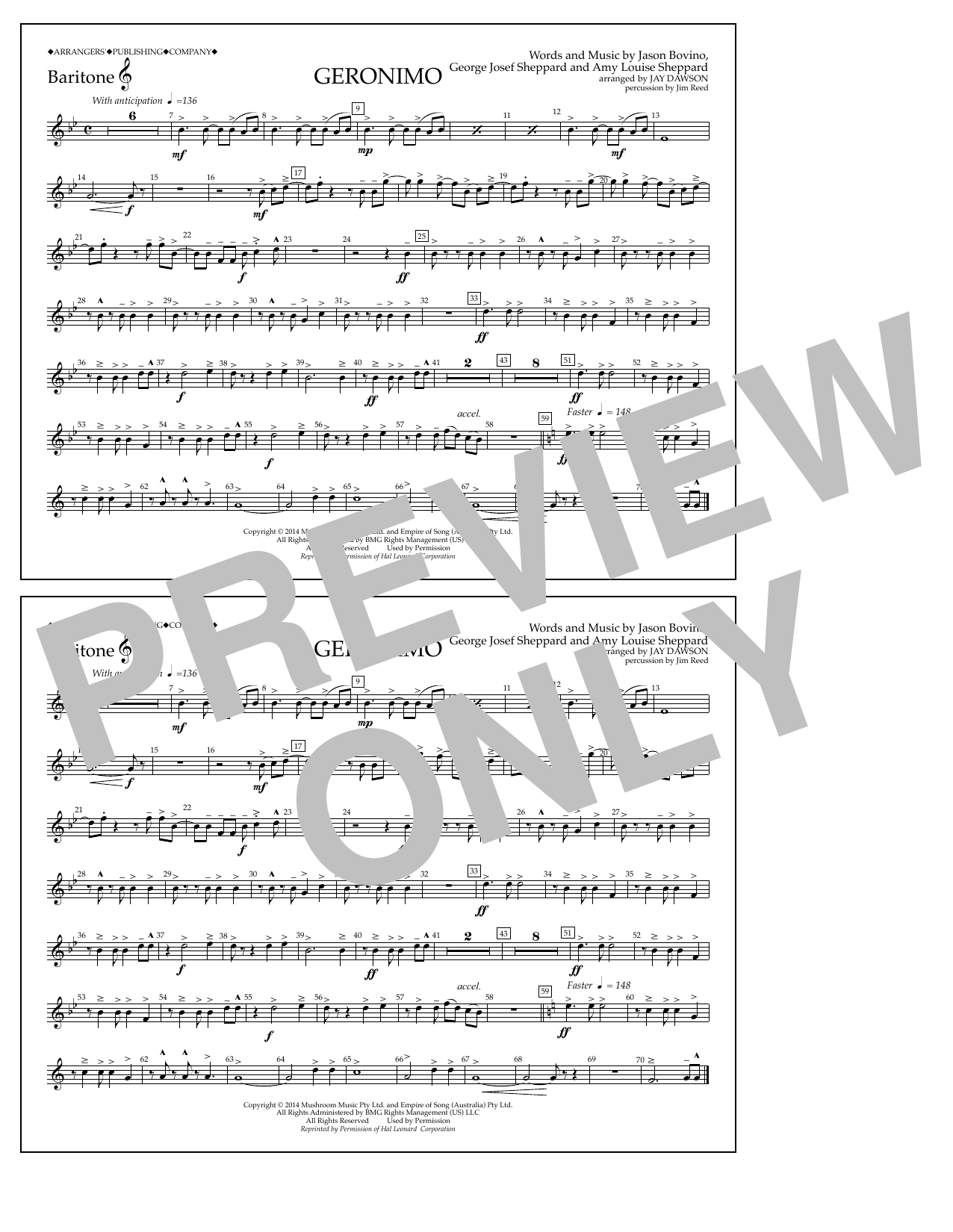 Jay Dawson Geronimo - Baritone T.C. Sheet Music Notes & Chords for Marching Band - Download or Print PDF