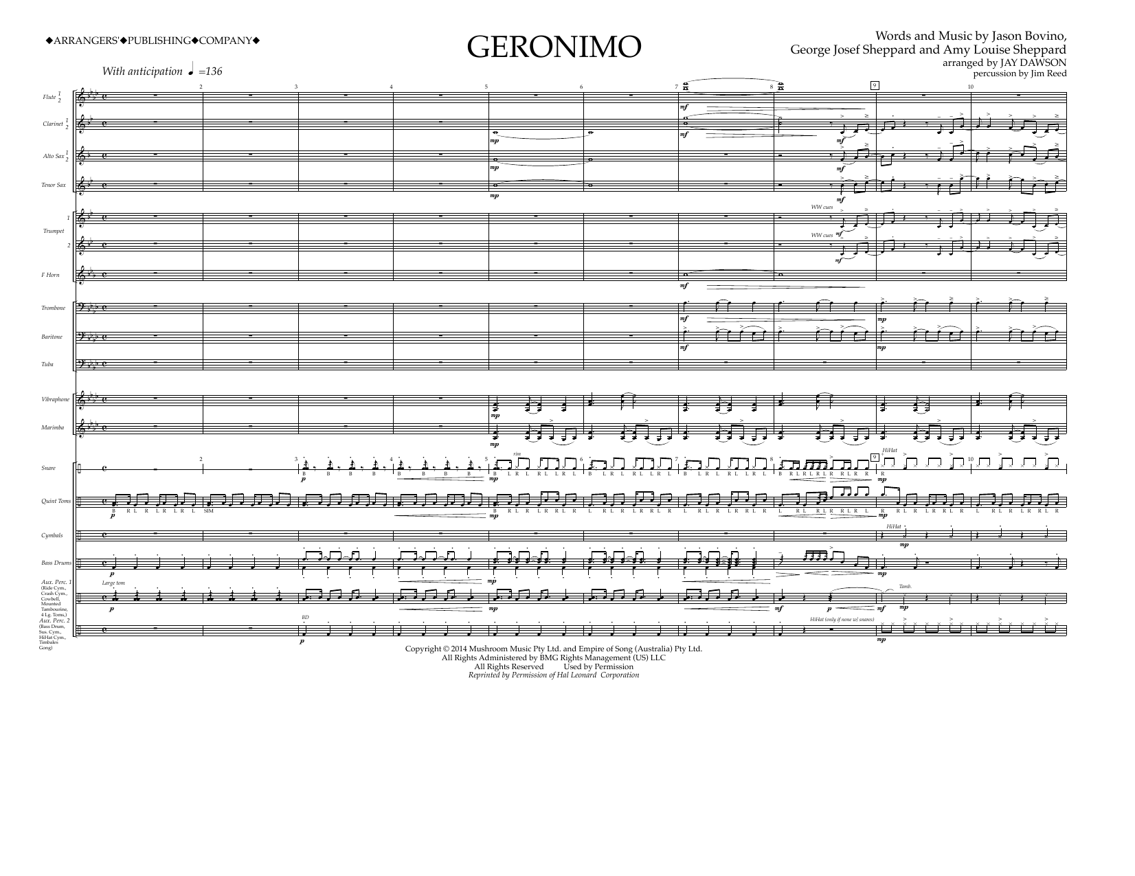 Jay Dawson Geronimo - Full Score Sheet Music Notes & Chords for Marching Band - Download or Print PDF