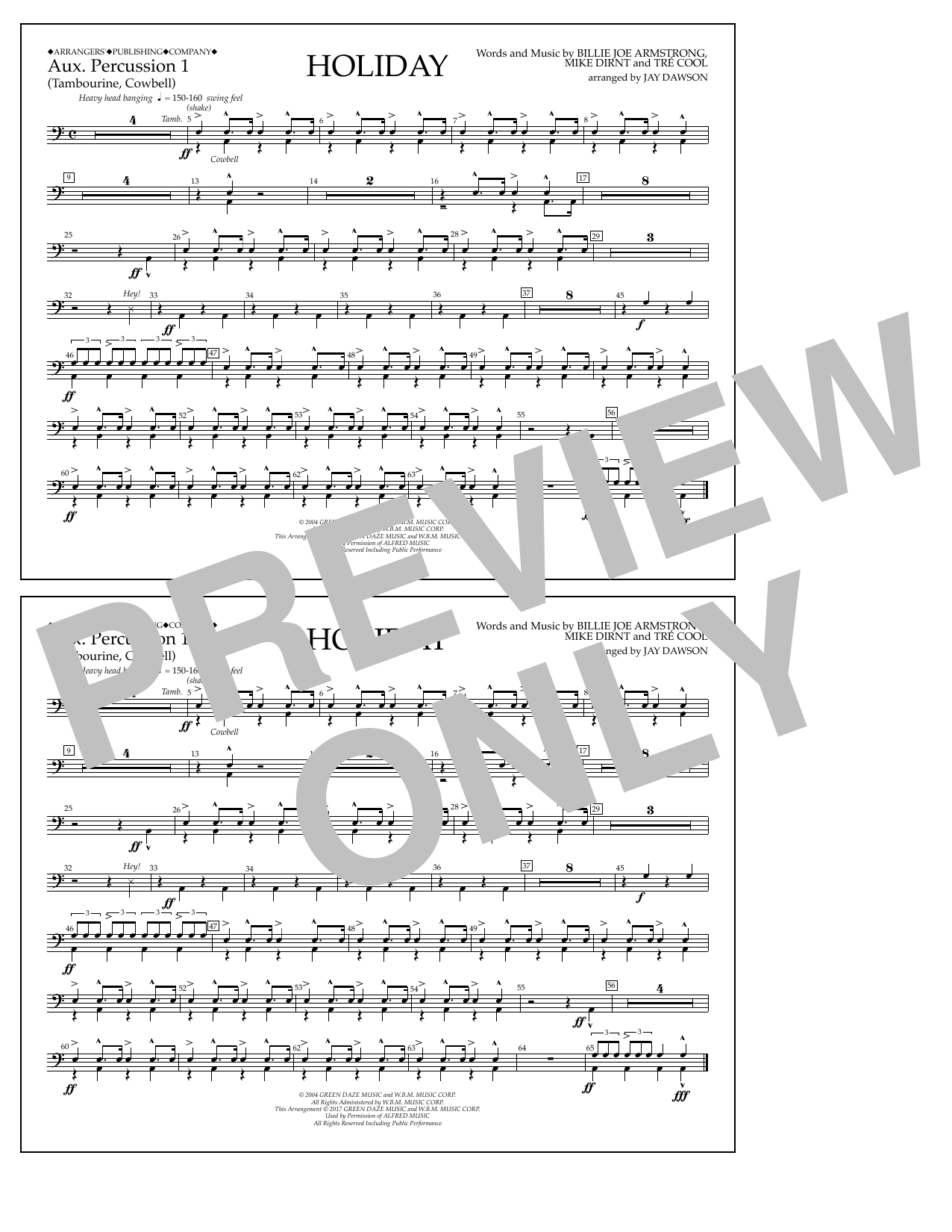 Jay Dawson Holiday - Aux. Percussion 1 Sheet Music Notes & Chords for Marching Band - Download or Print PDF