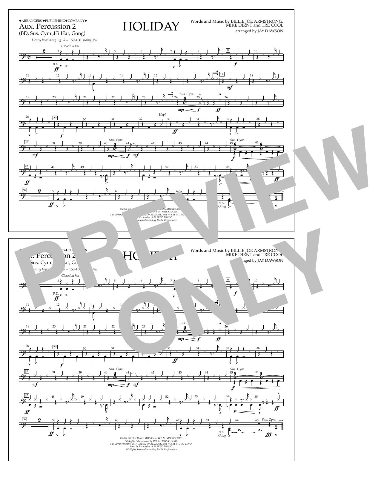Jay Dawson Holiday - Aux. Percussion 2 Sheet Music Notes & Chords for Marching Band - Download or Print PDF