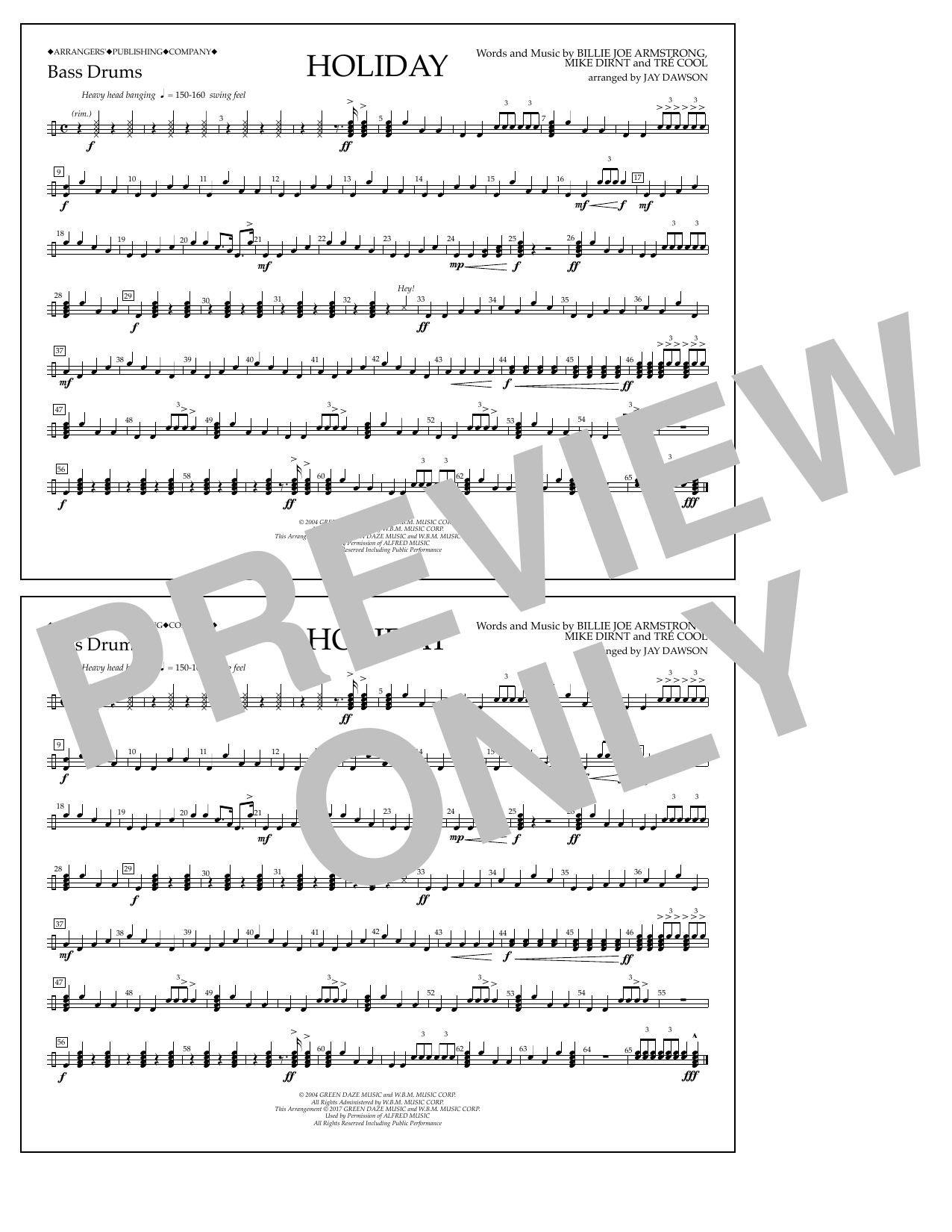 Jay Dawson Holiday - Bass Drum Sheet Music Notes & Chords for Marching Band - Download or Print PDF