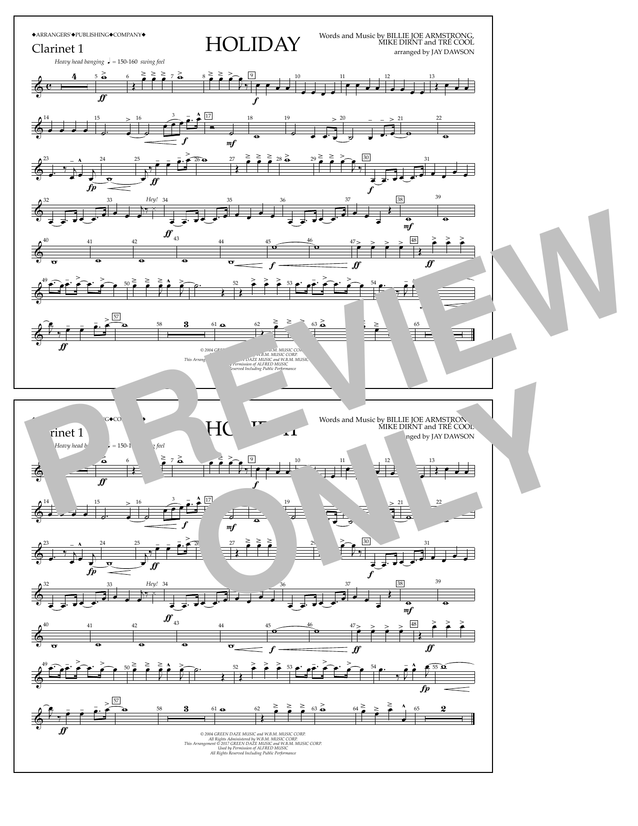 Jay Dawson Holiday - Bb Clarinet 1 Sheet Music Notes & Chords for Marching Band - Download or Print PDF