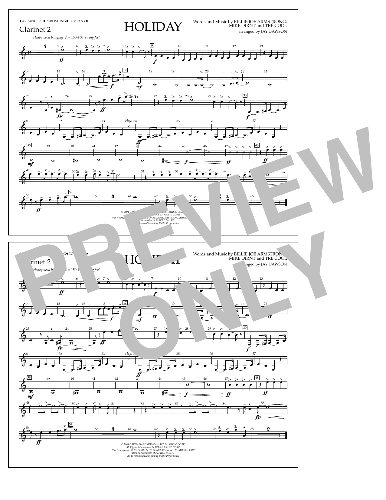 Jay Dawson Holiday - Bb Clarinet 2 Sheet Music Notes & Chords for Marching Band - Download or Print PDF