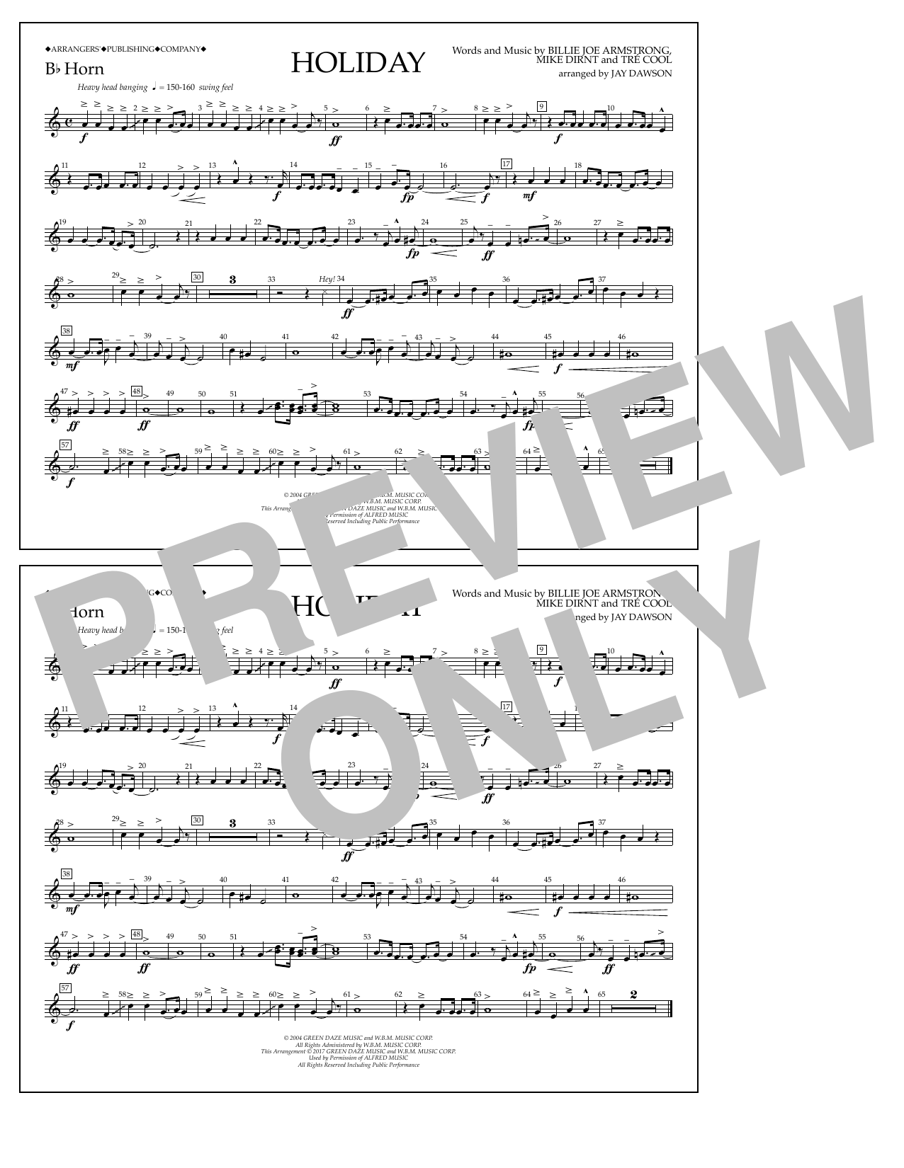 Jay Dawson Holiday - Bb Horn Sheet Music Notes & Chords for Marching Band - Download or Print PDF