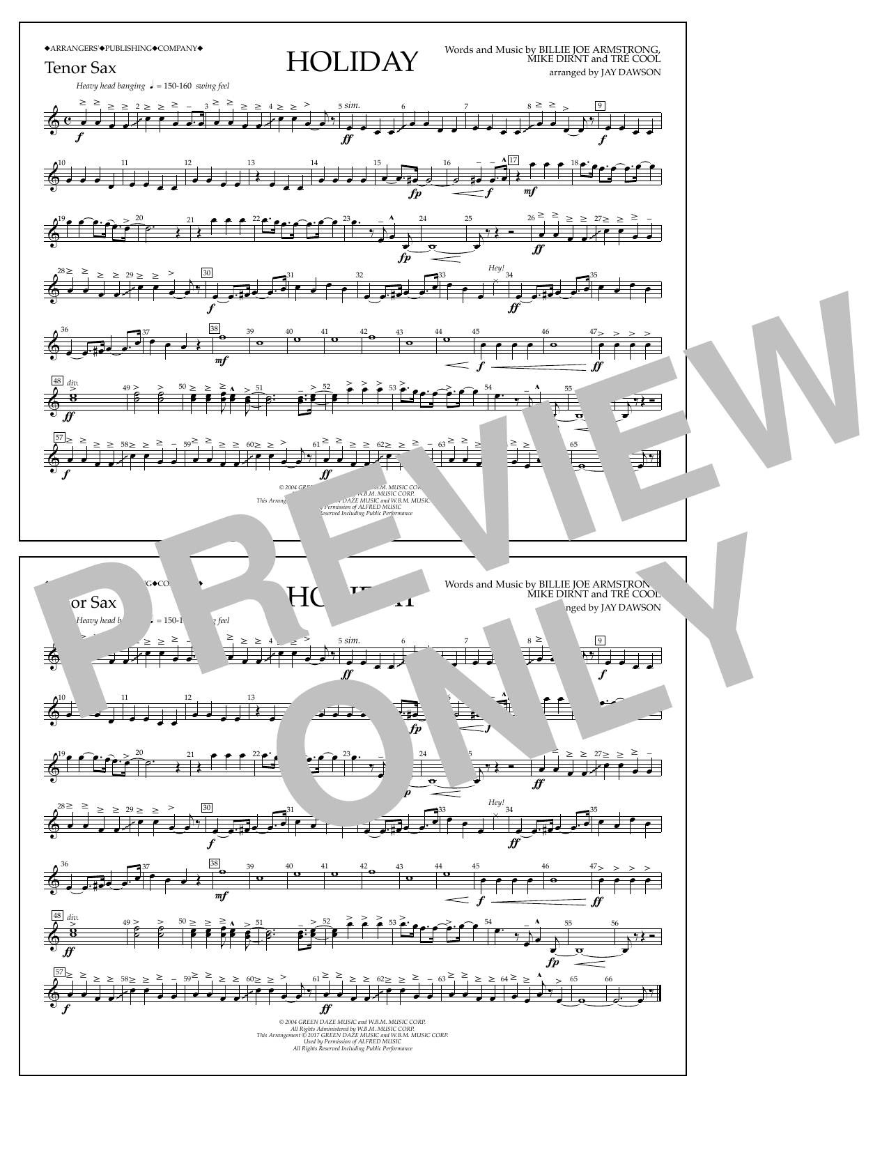 Jay Dawson Holiday - Bb Tenor Sax Sheet Music Notes & Chords for Marching Band - Download or Print PDF