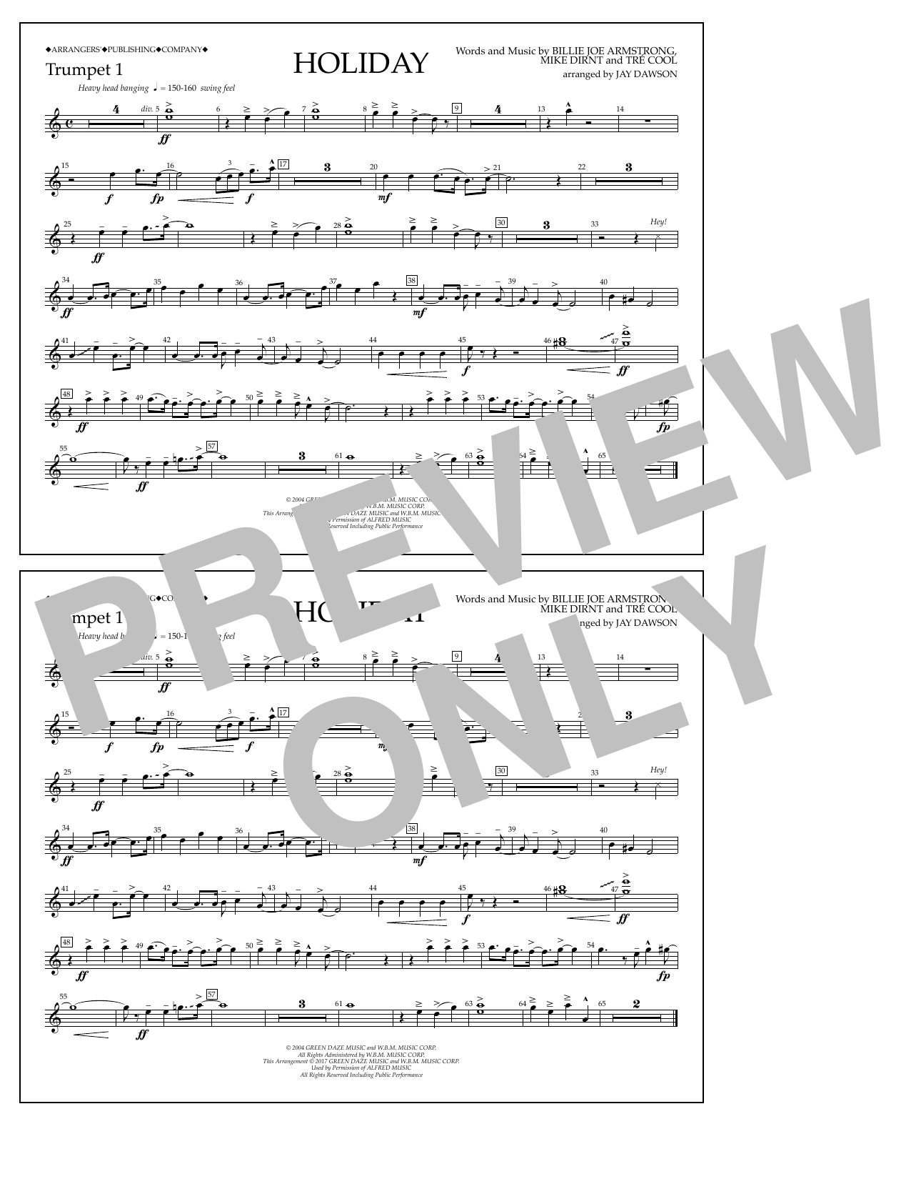 Jay Dawson Holiday - Bb Trumpet 1 Sheet Music Notes & Chords for Marching Band - Download or Print PDF