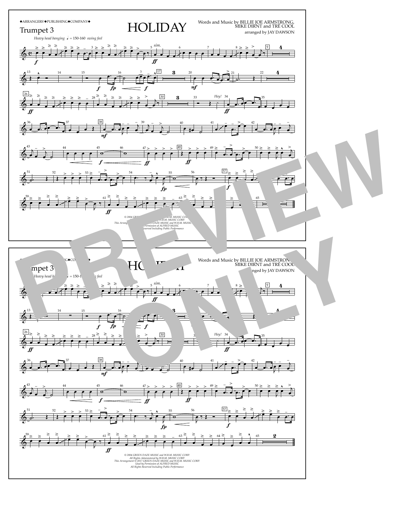 Jay Dawson Holiday - Bb Trumpet 3 Sheet Music Notes & Chords for Marching Band - Download or Print PDF