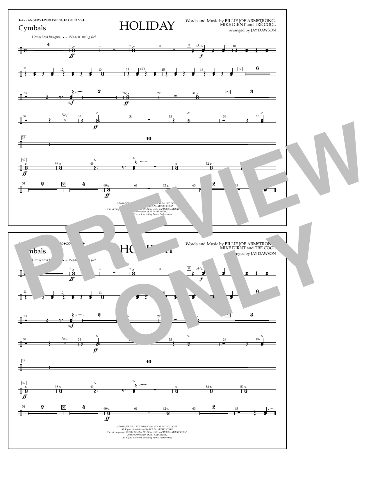 Jay Dawson Holiday - Cymbals Sheet Music Notes & Chords for Marching Band - Download or Print PDF
