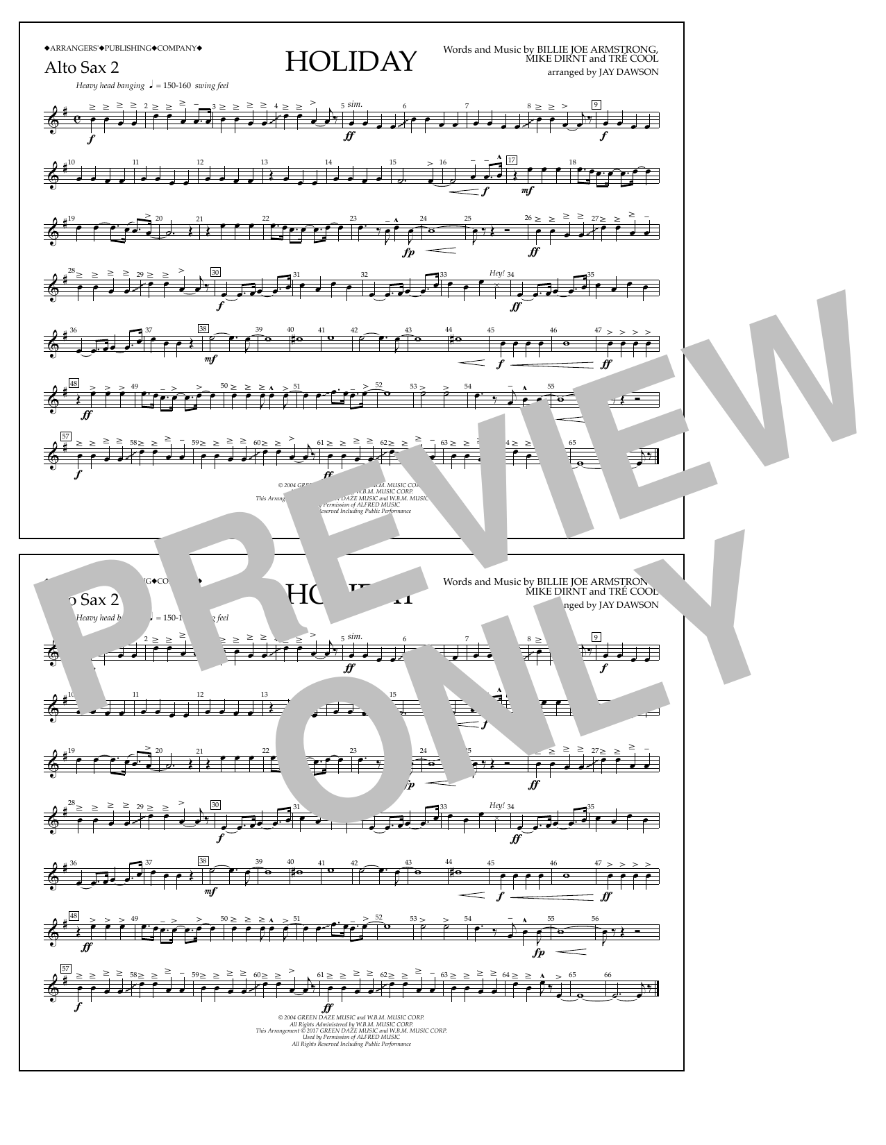 Jay Dawson Holiday - Eb Alto Sax 2 Sheet Music Notes & Chords for Marching Band - Download or Print PDF