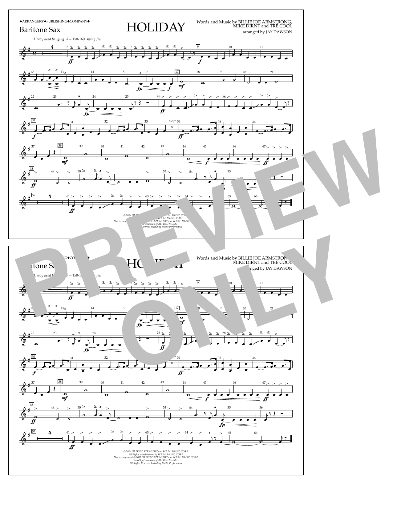 Jay Dawson Holiday - Eb Baritone Sax Sheet Music Notes & Chords for Marching Band - Download or Print PDF