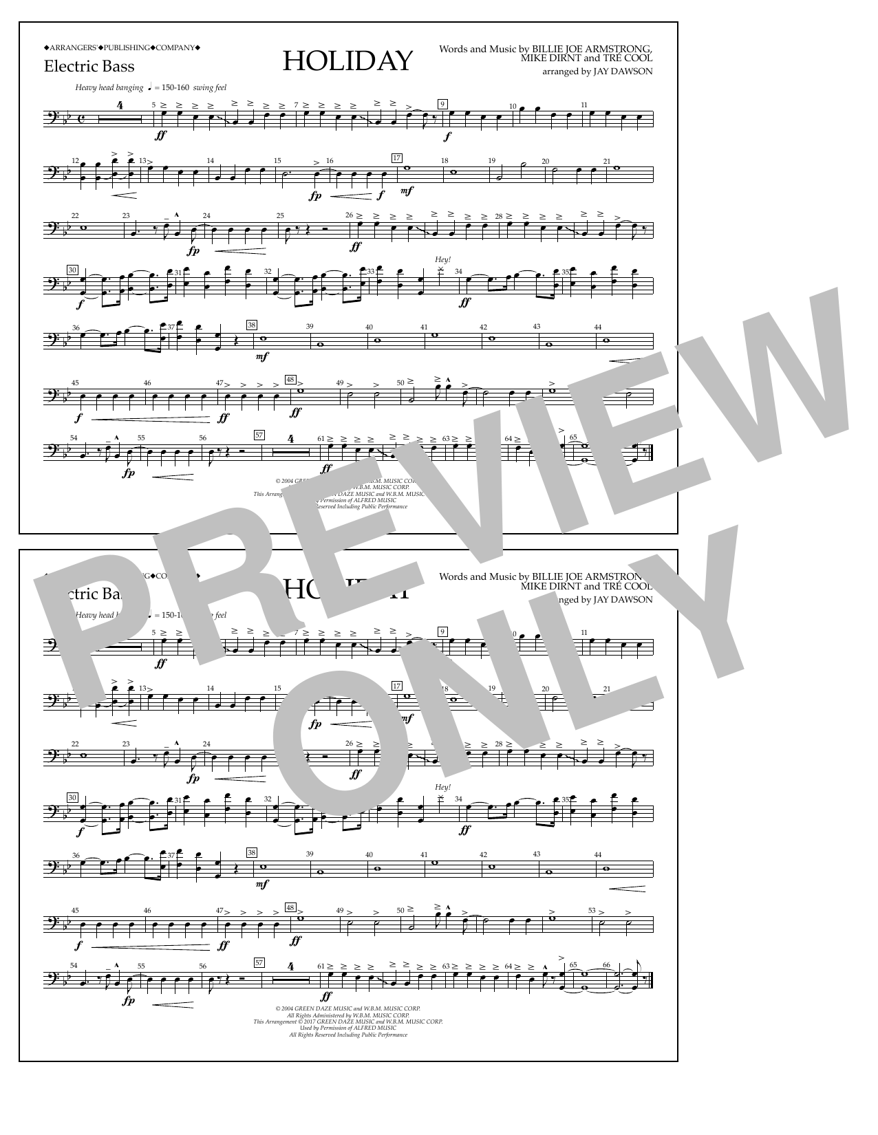 Jay Dawson Holiday - Electric Bass Sheet Music Notes & Chords for Marching Band - Download or Print PDF