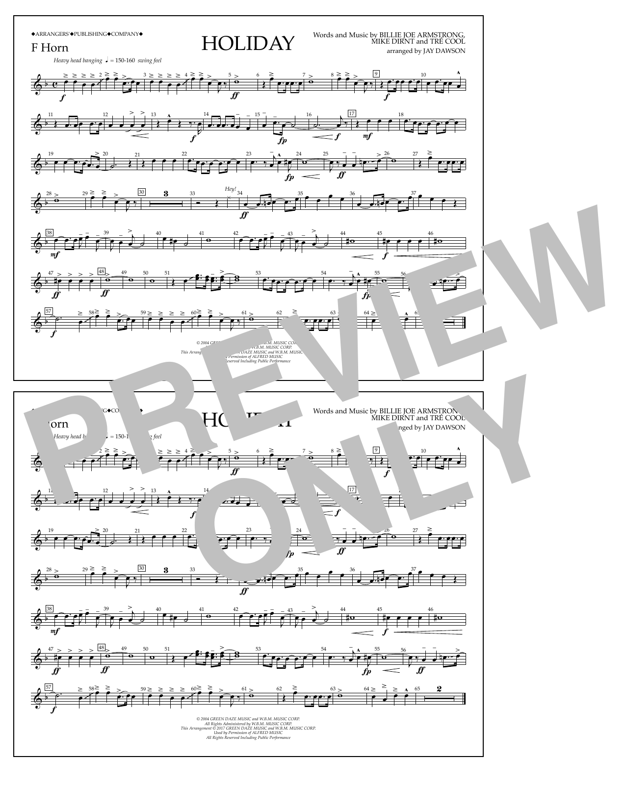 Jay Dawson Holiday - F Horn Sheet Music Notes & Chords for Marching Band - Download or Print PDF