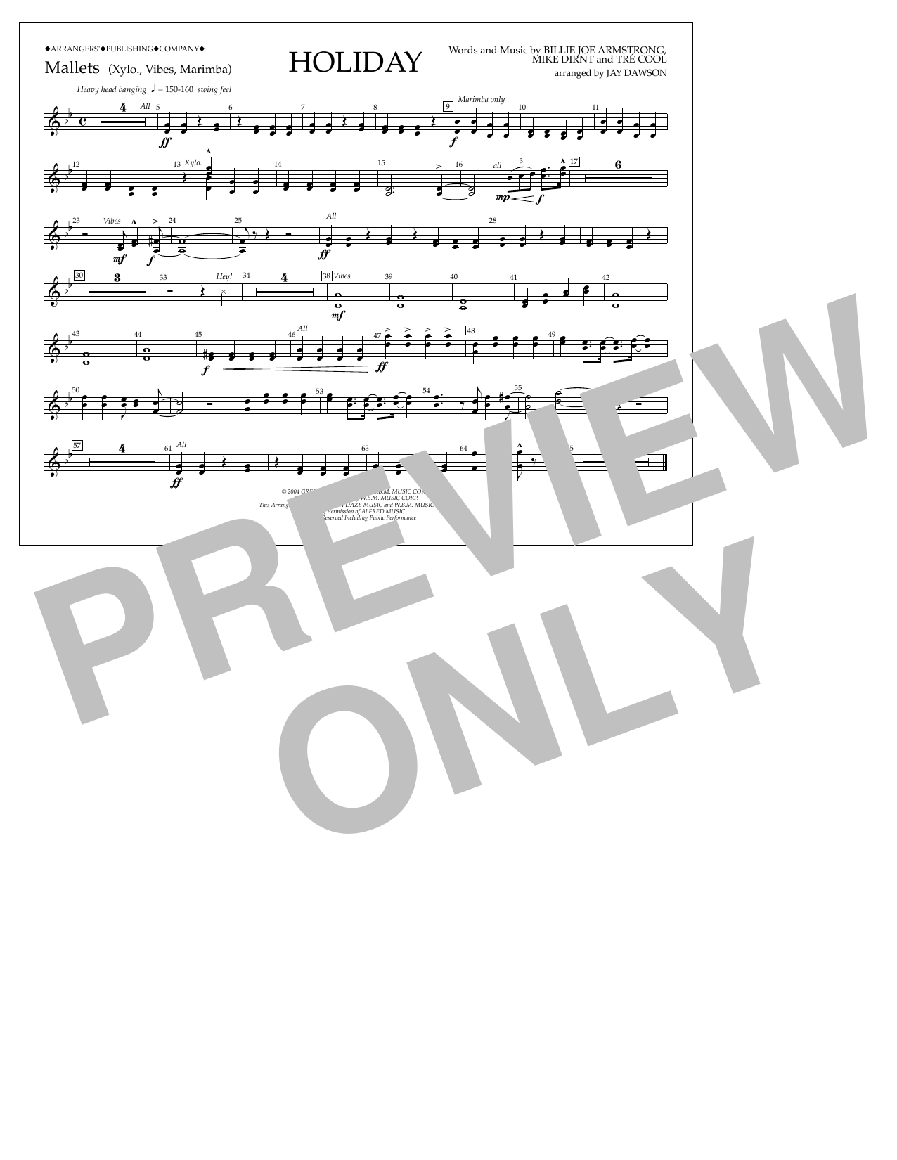 Jay Dawson Holiday - Mallet Percussion Sheet Music Notes & Chords for Marching Band - Download or Print PDF