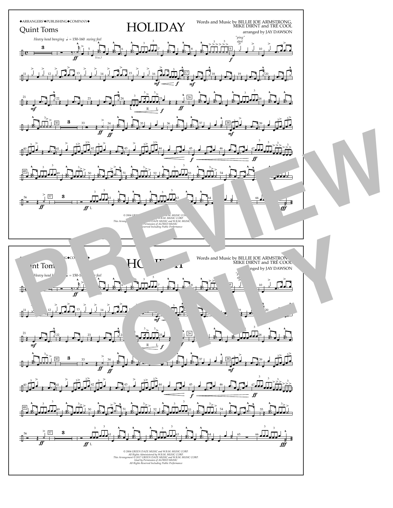 Jay Dawson Holiday - Quint-Toms Sheet Music Notes & Chords for Marching Band - Download or Print PDF