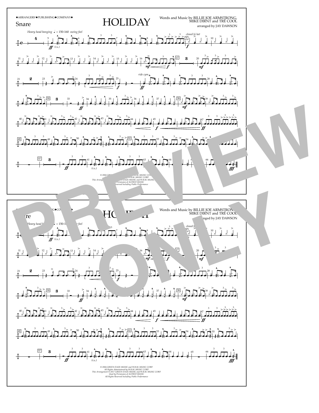 Jay Dawson Holiday - Snare Drum Sheet Music Notes & Chords for Marching Band - Download or Print PDF