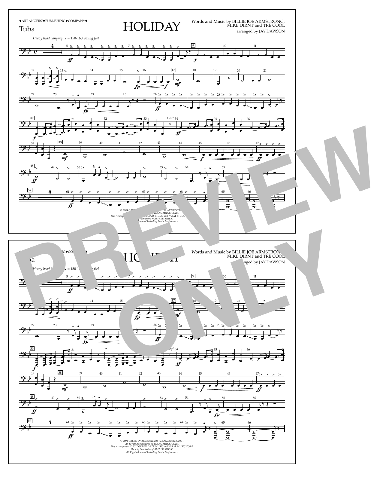 Jay Dawson Holiday - Tuba Sheet Music Notes & Chords for Marching Band - Download or Print PDF