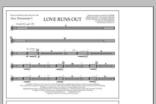 Jay Dawson Love Runs Out - Aux. Perc. 1 Sheet Music Notes & Chords for Marching Band - Download or Print PDF
