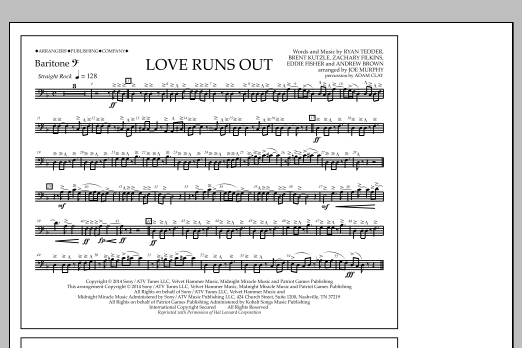 Jay Dawson Love Runs Out - Baritone B.C. Sheet Music Notes & Chords for Marching Band - Download or Print PDF