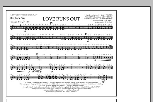 Jay Dawson Love Runs Out - Baritone Sax Sheet Music Notes & Chords for Marching Band - Download or Print PDF