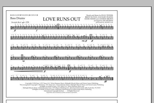 Jay Dawson Love Runs Out - Bass Drums Sheet Music Notes & Chords for Marching Band - Download or Print PDF