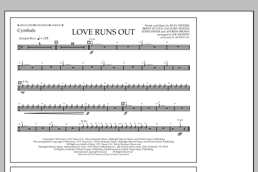 Jay Dawson Love Runs Out - Cymbals Sheet Music Notes & Chords for Marching Band - Download or Print PDF