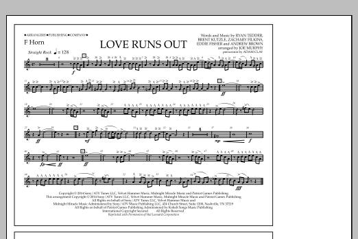 Jay Dawson Love Runs Out - F Horn Sheet Music Notes & Chords for Marching Band - Download or Print PDF