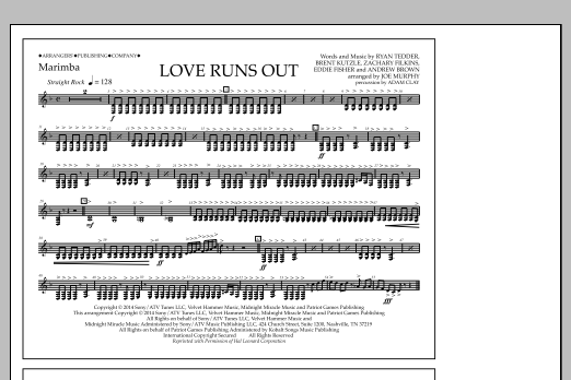 Jay Dawson Love Runs Out - Marimba Sheet Music Notes & Chords for Marching Band - Download or Print PDF