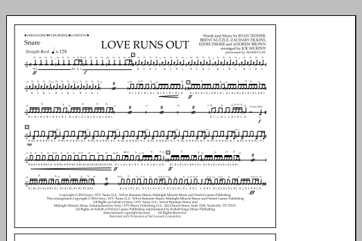 Jay Dawson Love Runs Out - Snare Sheet Music Notes & Chords for Marching Band - Download or Print PDF