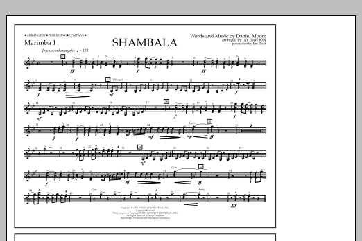 Jay Dawson Shambala - Marimba 1 Sheet Music Notes & Chords for Marching Band - Download or Print PDF