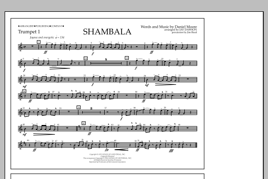 Jay Dawson Shambala - Trumpet 1 Sheet Music Notes & Chords for Marching Band - Download or Print PDF