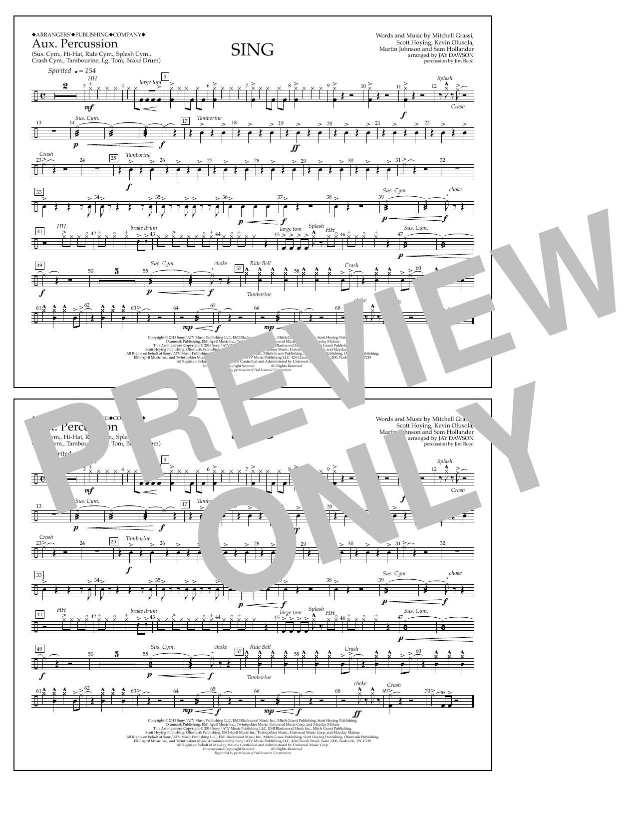 Jay Dawson Sing - Aux. Percussion Sheet Music Notes & Chords for Marching Band - Download or Print PDF