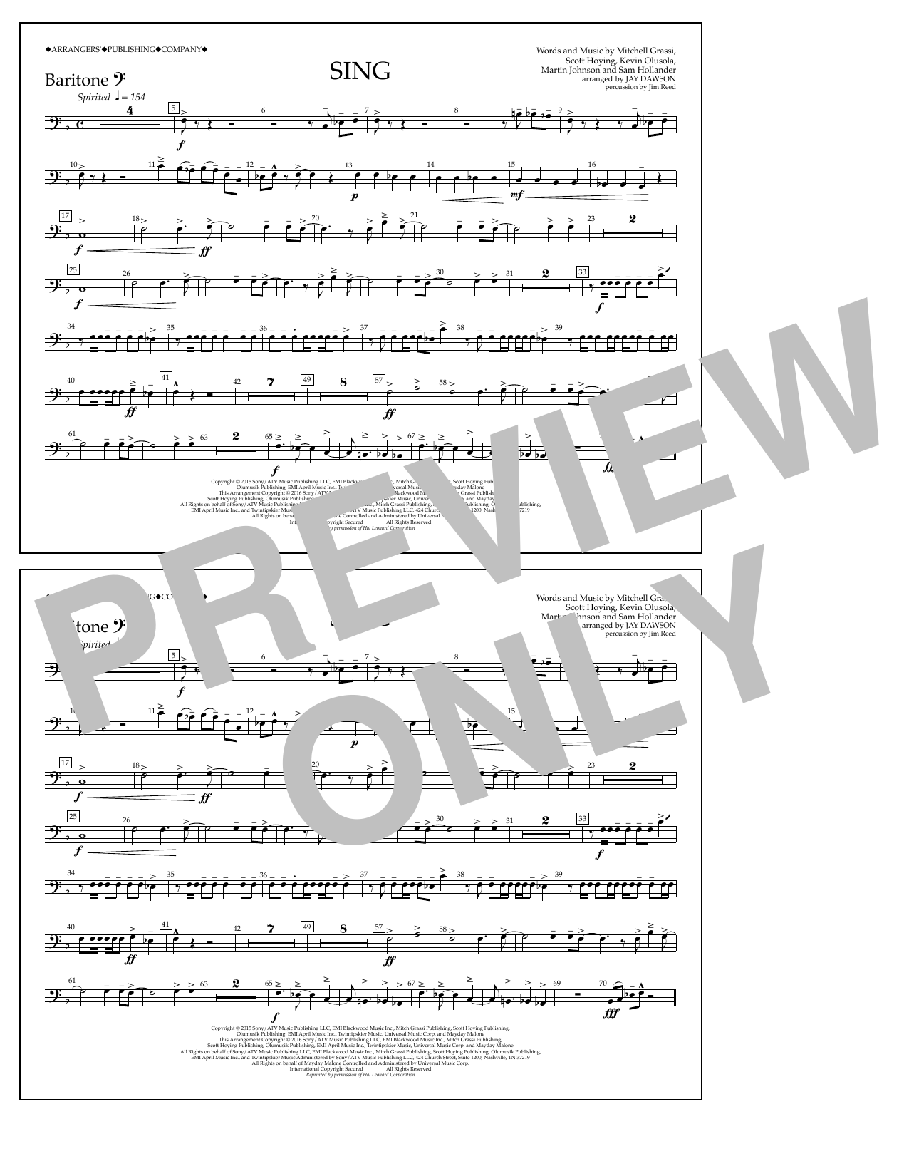 Jay Dawson Sing - Baritone B.C. Sheet Music Notes & Chords for Marching Band - Download or Print PDF