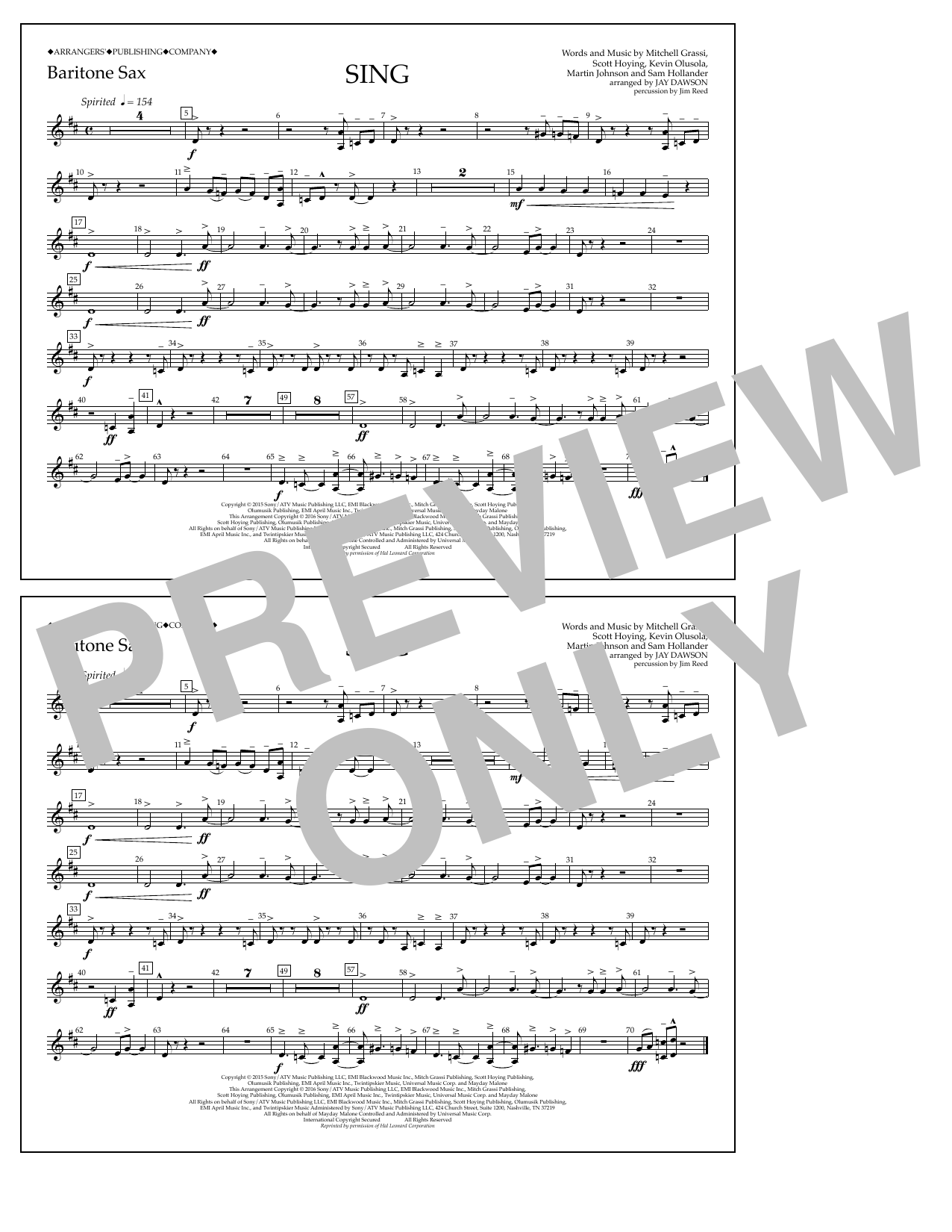 Jay Dawson Sing - Baritone Sax Sheet Music Notes & Chords for Marching Band - Download or Print PDF