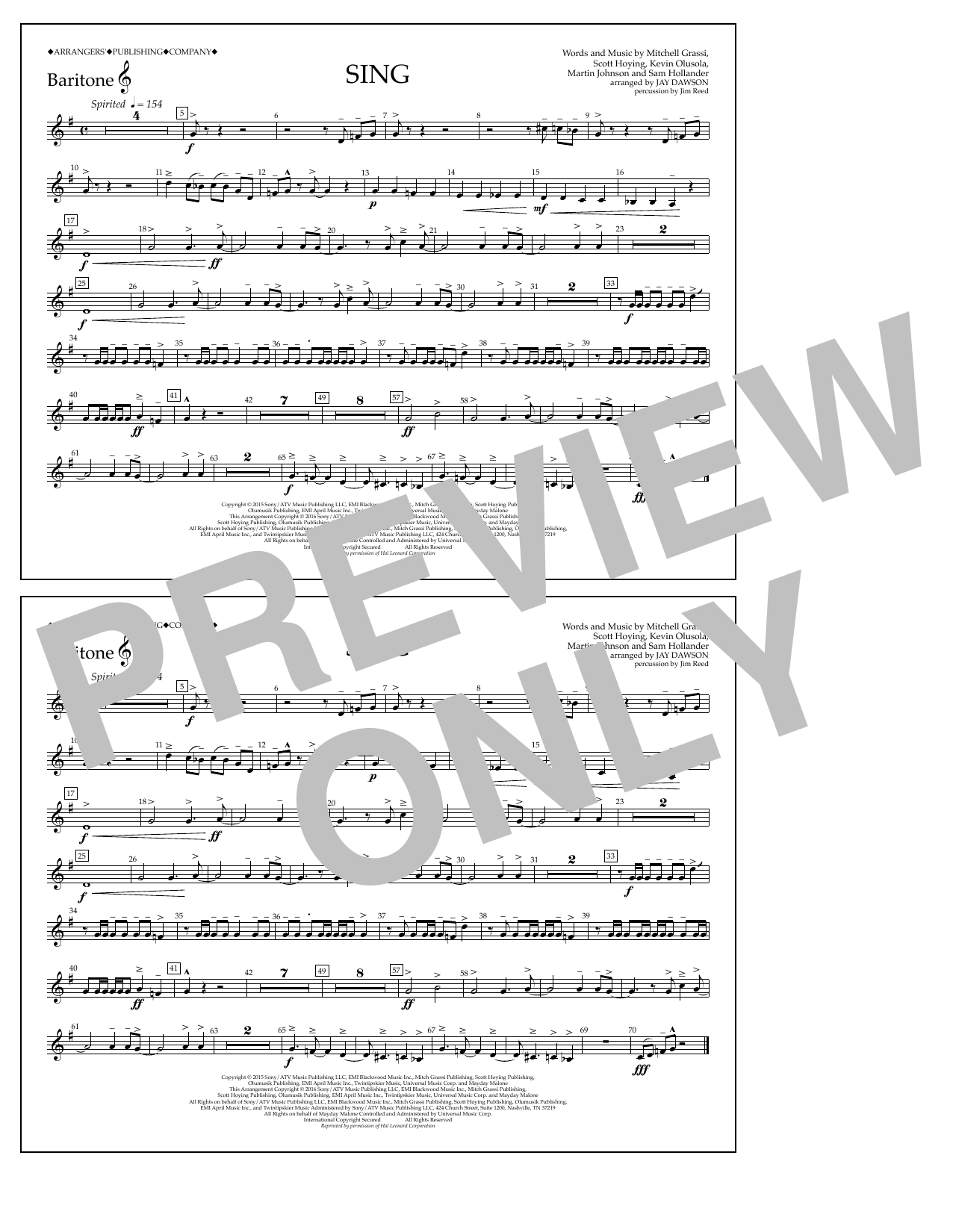 Jay Dawson Sing - Baritone T.C. Sheet Music Notes & Chords for Marching Band - Download or Print PDF