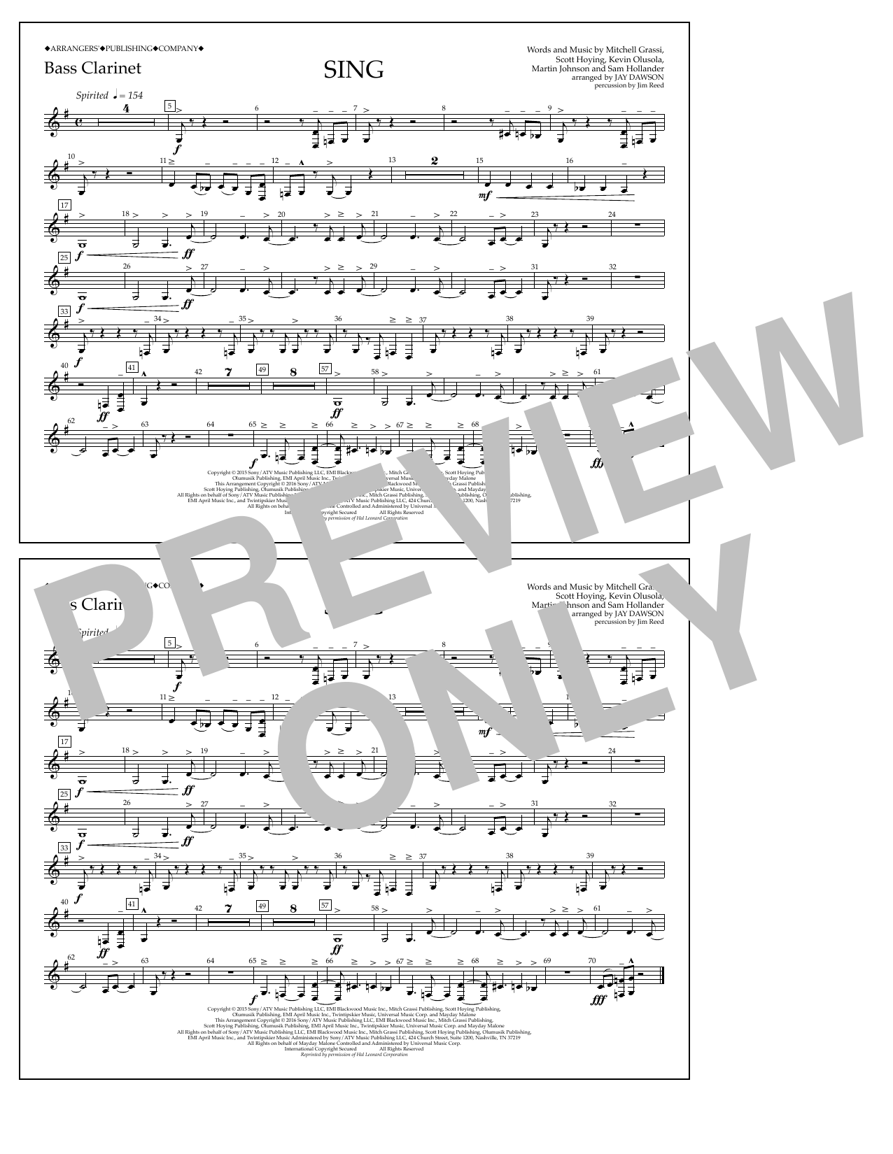 Jay Dawson Sing - Bass Clarinet Sheet Music Notes & Chords for Marching Band - Download or Print PDF