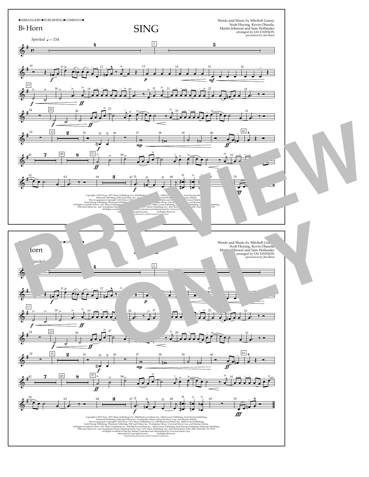 Jay Dawson Sing - Bb Horn Sheet Music Notes & Chords for Marching Band - Download or Print PDF