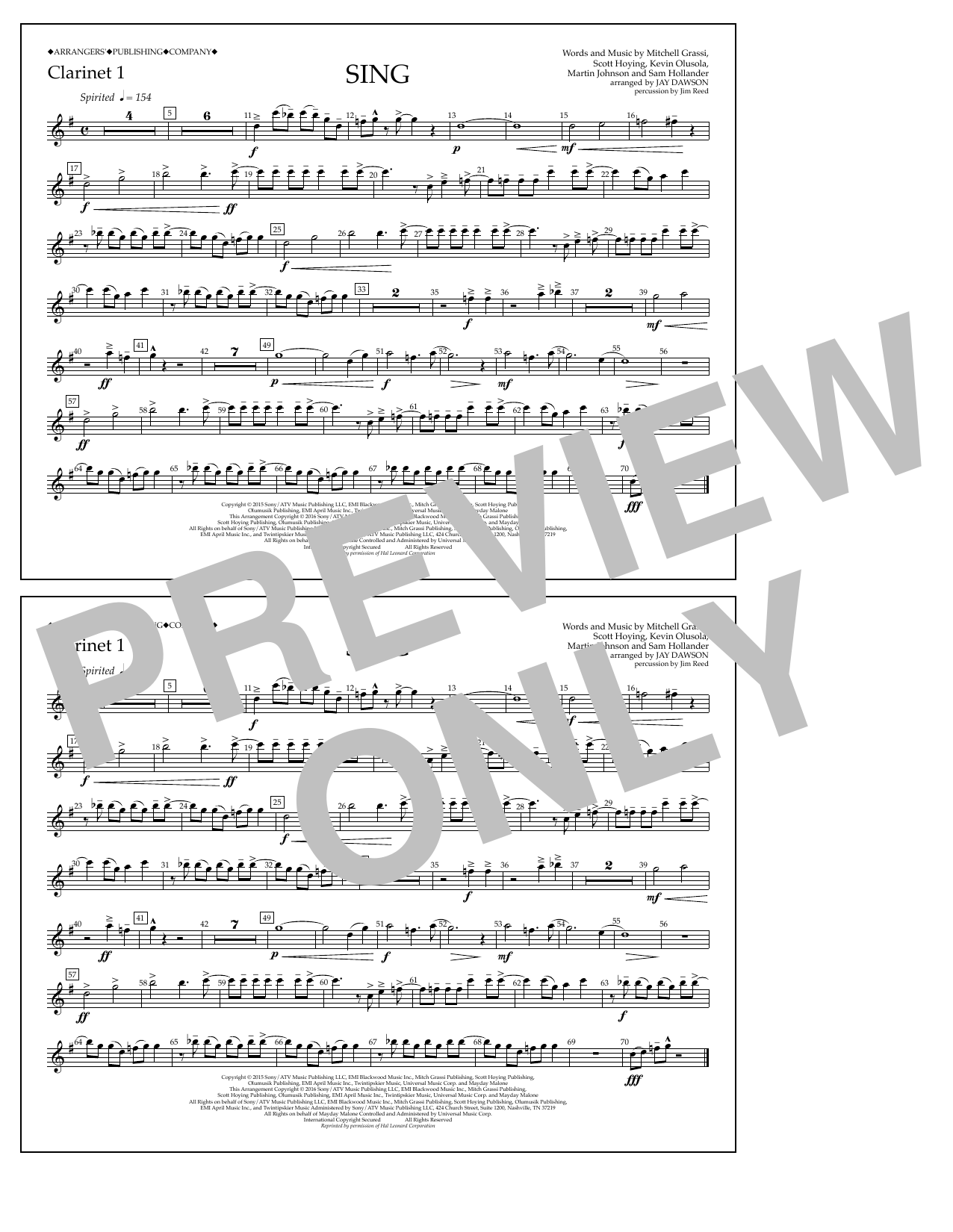 Jay Dawson Sing - Clarinet 1 Sheet Music Notes & Chords for Marching Band - Download or Print PDF