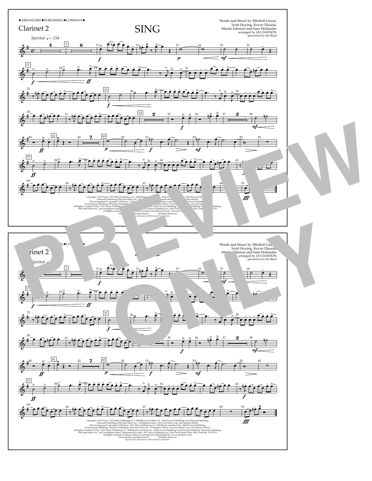 Jay Dawson Sing - Clarinet 2 Sheet Music Notes & Chords for Marching Band - Download or Print PDF