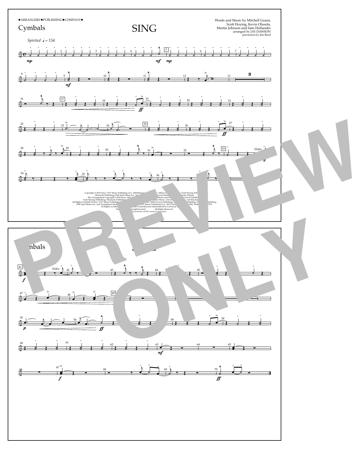 Jay Dawson Sing - Cymbals Sheet Music Notes & Chords for Marching Band - Download or Print PDF