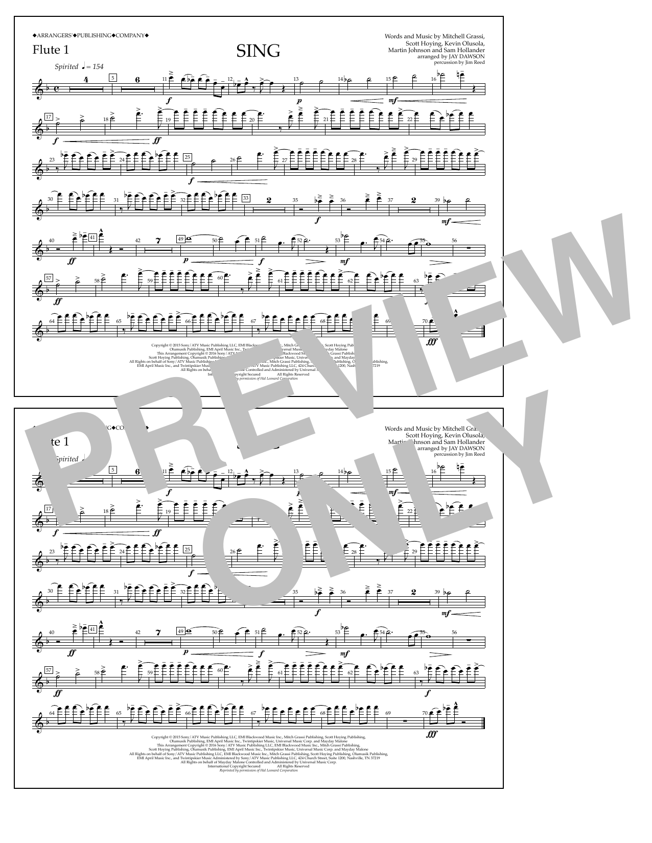 Jay Dawson Sing - Flute 1 Sheet Music Notes & Chords for Marching Band - Download or Print PDF