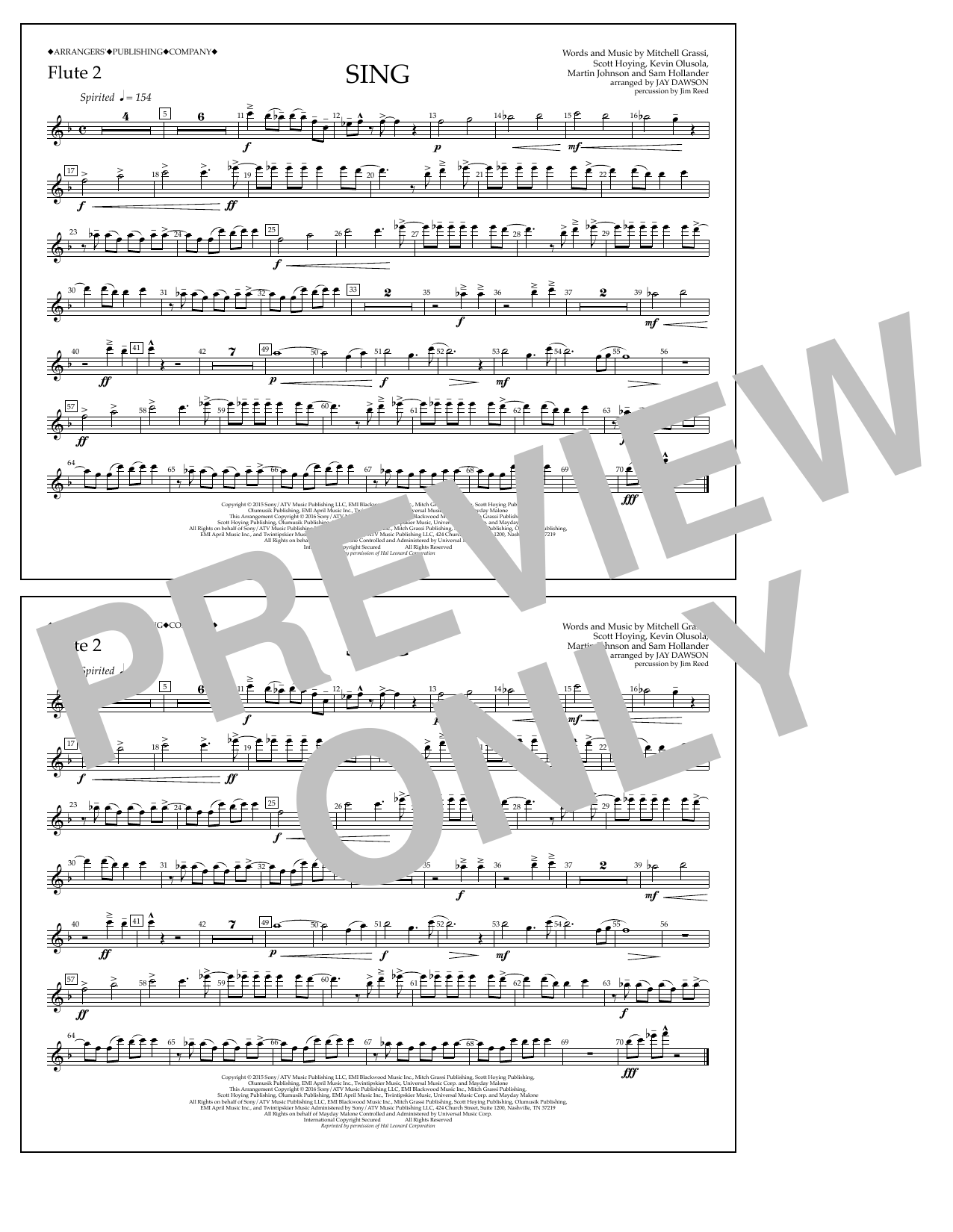 Jay Dawson Sing - Flute 2 Sheet Music Notes & Chords for Marching Band - Download or Print PDF
