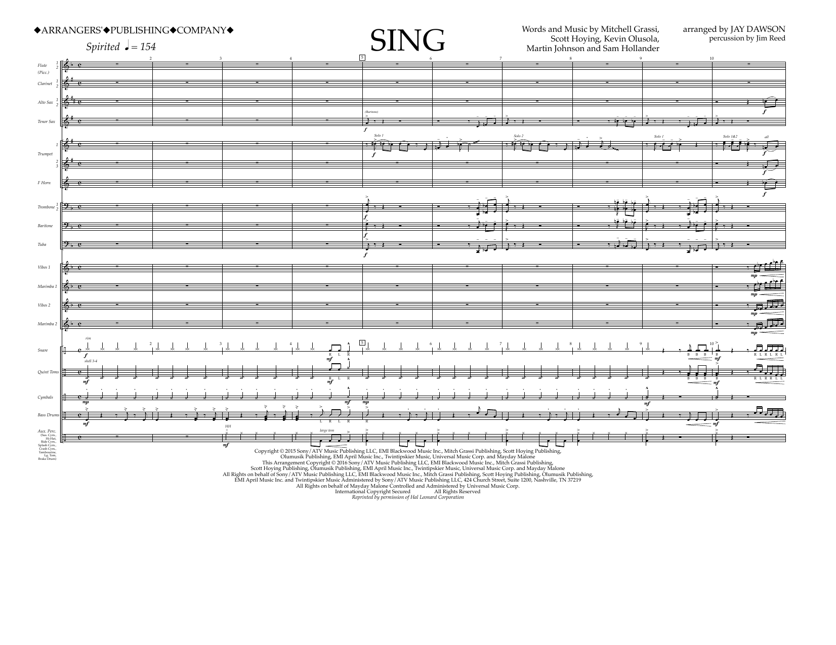 Jay Dawson Sing - Full Score Sheet Music Notes & Chords for Marching Band - Download or Print PDF