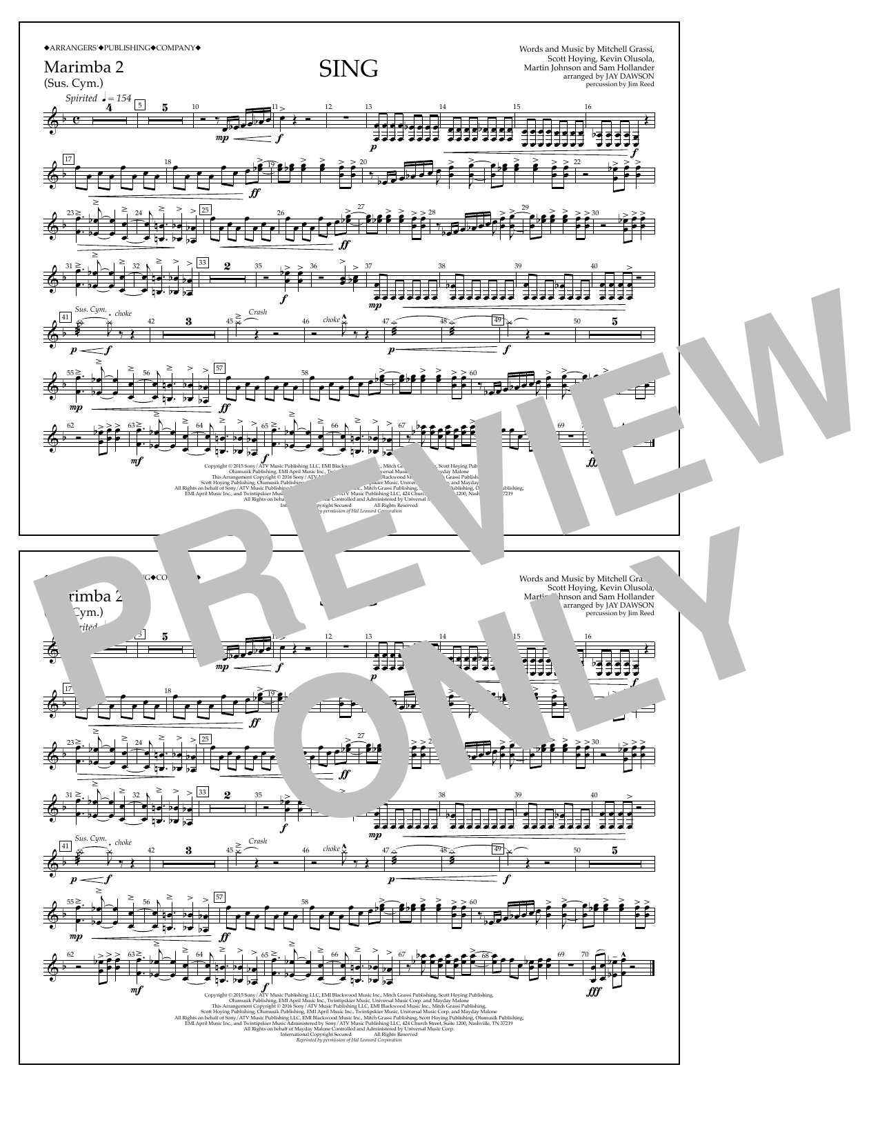 Jay Dawson Sing - Marimba 2 Sheet Music Notes & Chords for Marching Band - Download or Print PDF