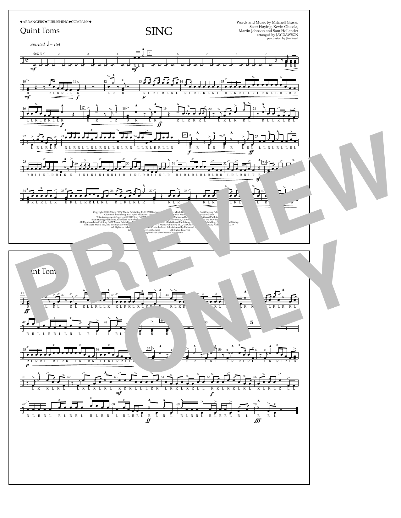 Jay Dawson Sing - Quint-Toms Sheet Music Notes & Chords for Marching Band - Download or Print PDF