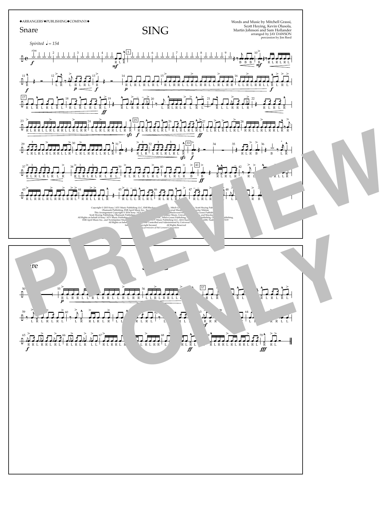 Jay Dawson Sing - Snare Sheet Music Notes & Chords for Marching Band - Download or Print PDF