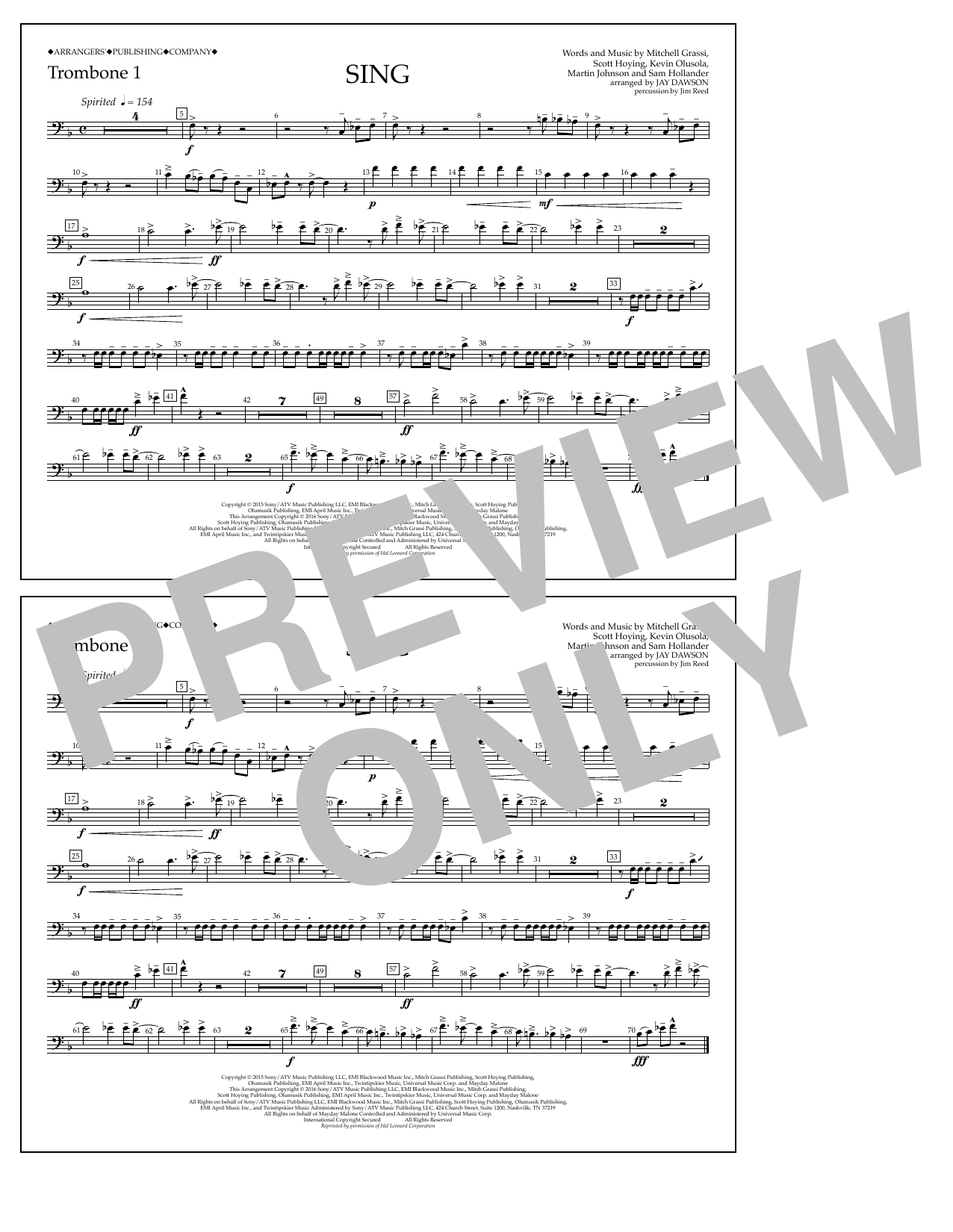 Jay Dawson Sing - Trombone 1 Sheet Music Notes & Chords for Marching Band - Download or Print PDF
