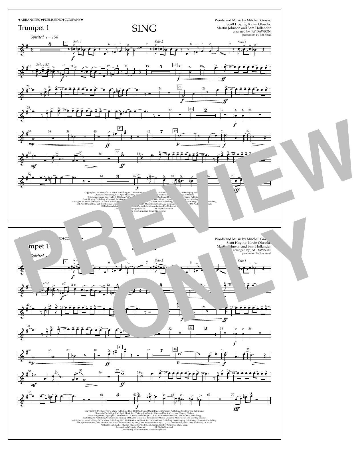 Jay Dawson Sing - Trumpet 1 Sheet Music Notes & Chords for Marching Band - Download or Print PDF